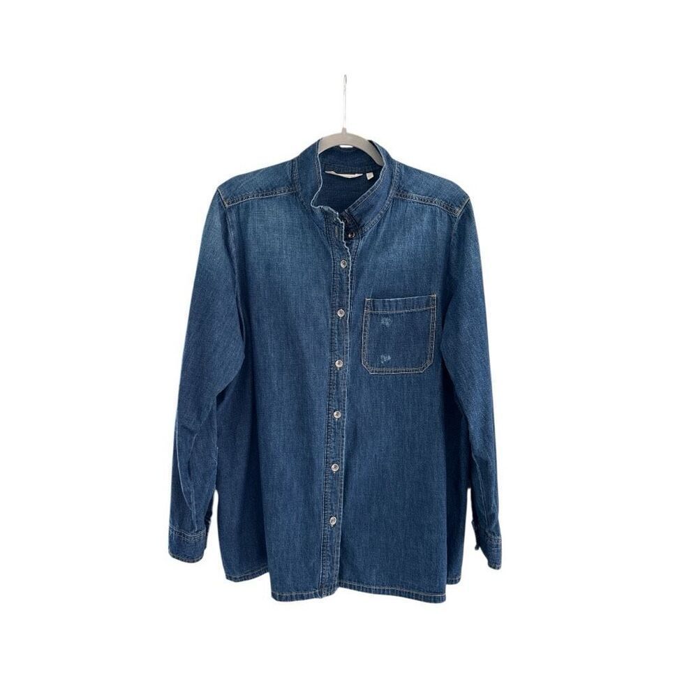 Soft Surrounding Women's Long Sleeve Button Up Denim Shirt Blue Size 1X - Picture 2 of 7